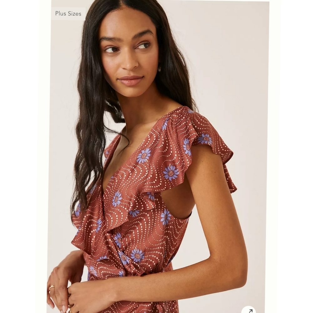 Anthropologie Ruffle-Sleeve Printed-Wrap Maxi Dress Size XL - Picture 4 of 10